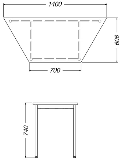 Dimensões da mesa trapezoidal para escritório