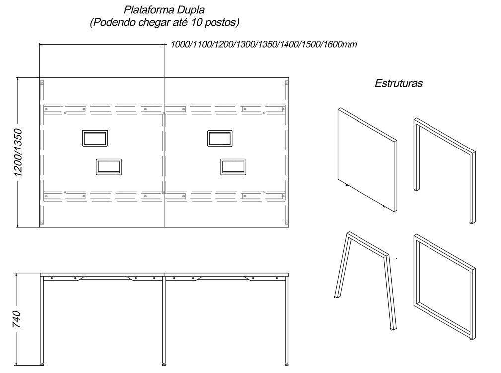 Dimensões da mesa plataforma para 4 lugares